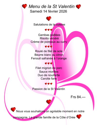 Menu de la St Valentin 2026